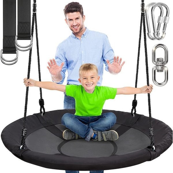 Serenelife 40 Inch Giant Outdoor Saucer Tree Swing with Hang Kit and Center Spinner SLSWNG102 - main